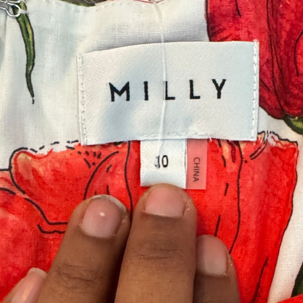 NWT MILLY Nia Peony A-Line Midi Dress size 10 red and white - Picture 7 of 13